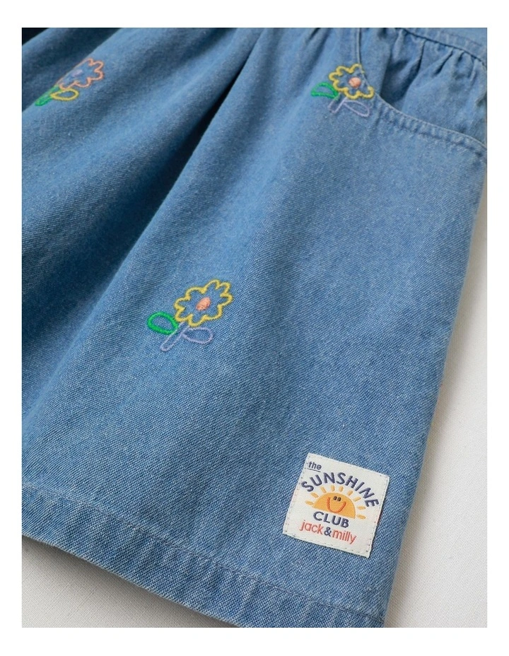 Elsie Denim Frill Sleeve Shirt Dress With Daisy Embroidery in Denim image 6