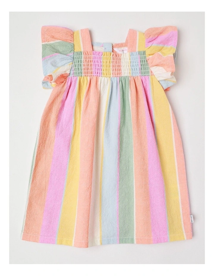 Kelly Yarn-dyed Crepe Striped Dress With Shirring in Rainbow image 1