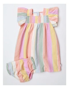 Kelly Yarn-dyed Crepe Striped Dress With Shirring in Rainbow