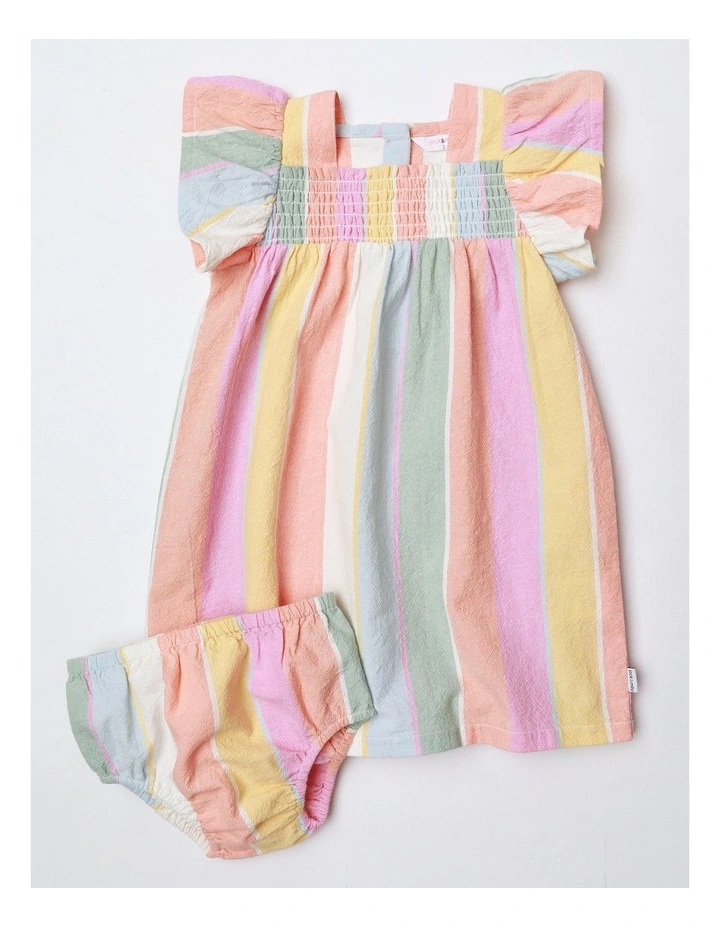 Kelly Yarn-dyed Crepe Striped Dress With Shirring in Rainbow image 1