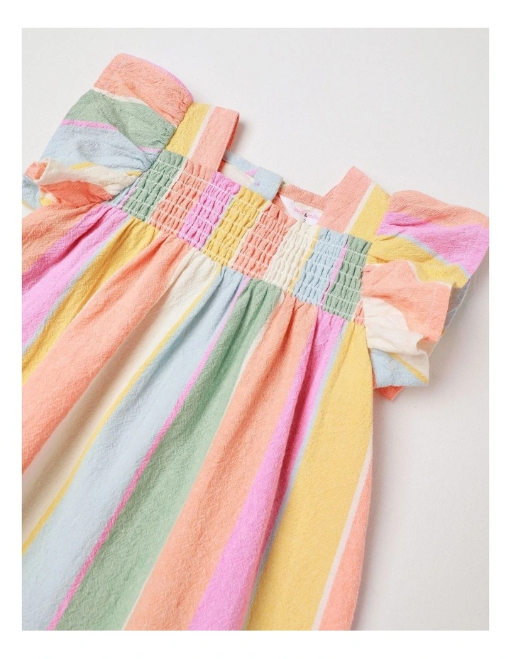 Kelly Yarn-dyed Crepe Striped Dress With Shirring in Rainbow image 2