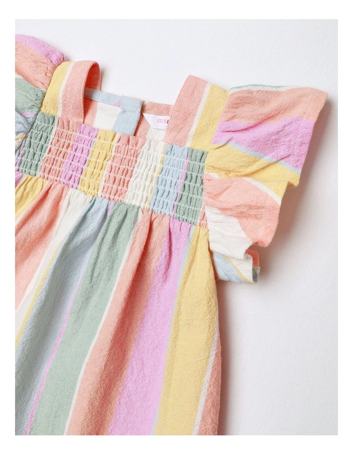 Kelly Yarn-dyed Crepe Striped Dress With Shirring in Rainbow image 2