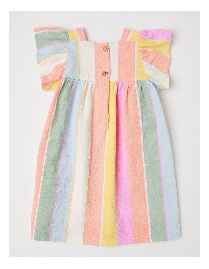 Kelly Yarn-dyed Crepe Striped Dress With Shirring in Rainbow image 3