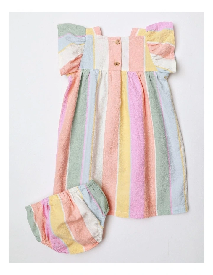 Kelly Yarn-dyed Crepe Striped Dress With Shirring in Rainbow image 3