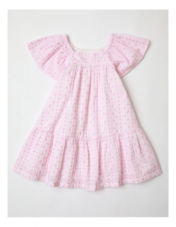 Ava Embroidered Woven Volume Dress in Pink image 1