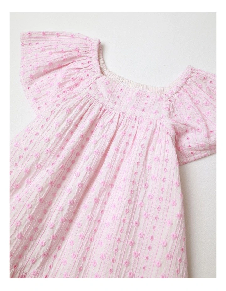 Ava Embroidered Woven Volume Dress in Pink image 2