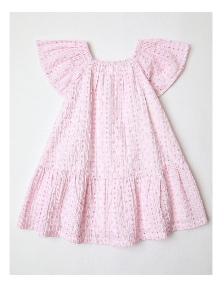 Ava Embroidered Woven Volume Dress in Pink image 3