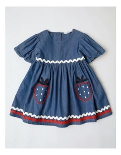 Jemima Chambray Dress With Novelty Pockets And Ric Rac Trim In Denim