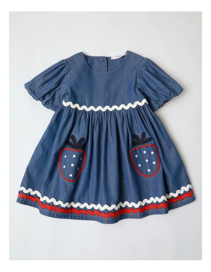 Jemima Chambray Dress With Novelty Pockets And Ric Rac Trim In Denim image 1