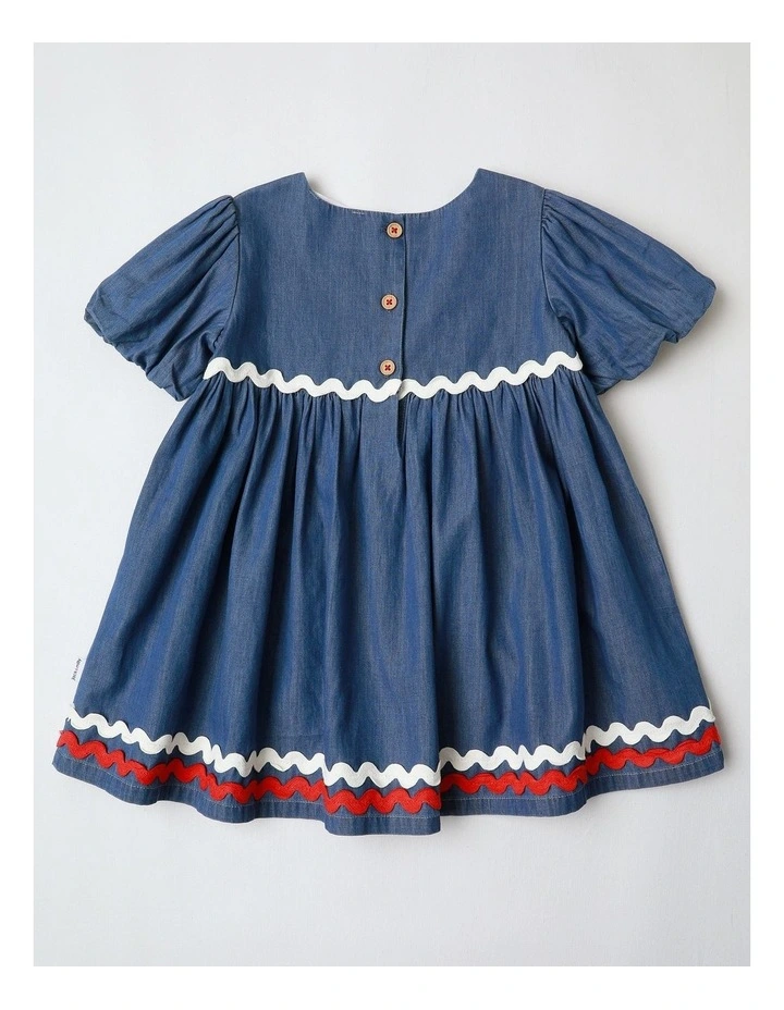 Jemima Chambray Dress With Novelty Pockets And Ric Rac Trim In Denim image 3