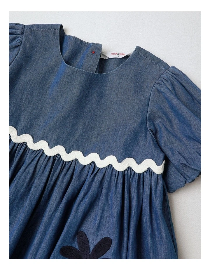 Jemima Chambray Dress With Novelty Pockets And Ric Rac Trim In Denim image 4
