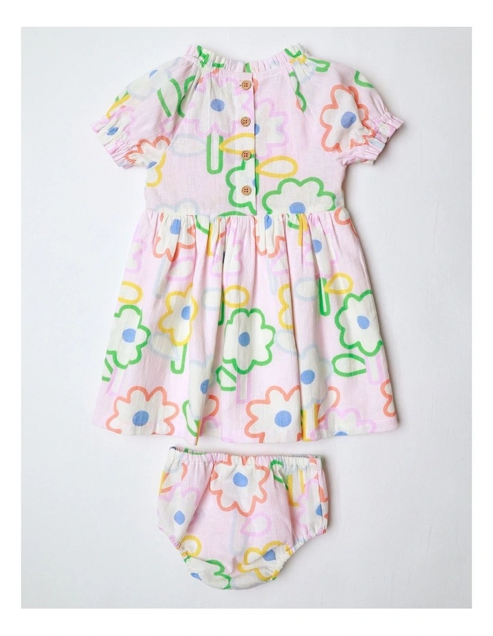 Tess Cotton Linen Dress With Wide Shirring Sketchy in Daisy Pink image 3