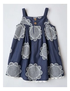 Kat Cotton Embroidery Dress in Navy