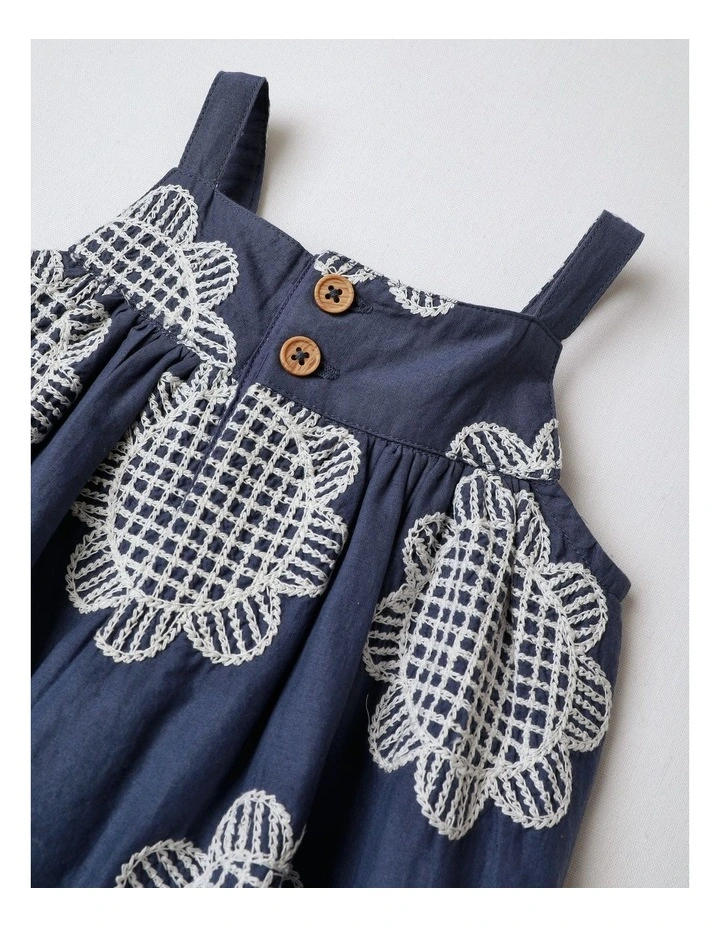 Kat Cotton Embroidery Dress in Navy image 2
