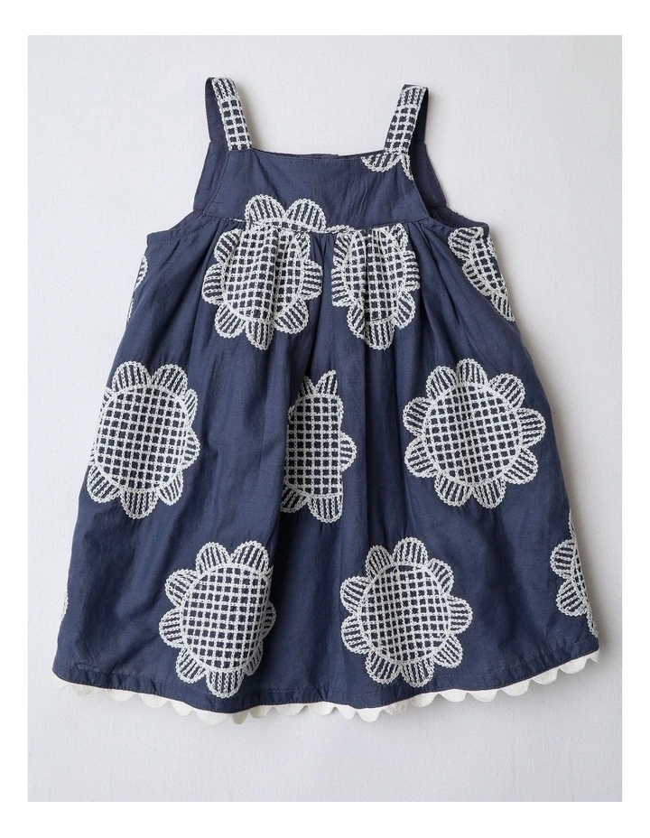 Kat Cotton Embroidery Dress in Navy image 3