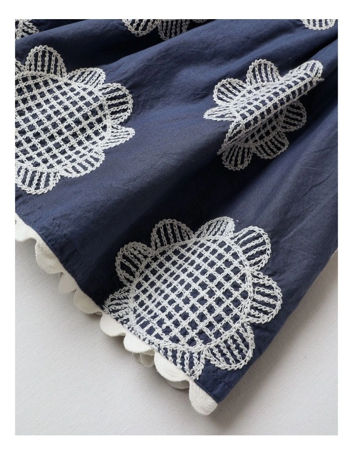 Kat Cotton Embroidery Dress in Navy image 4
