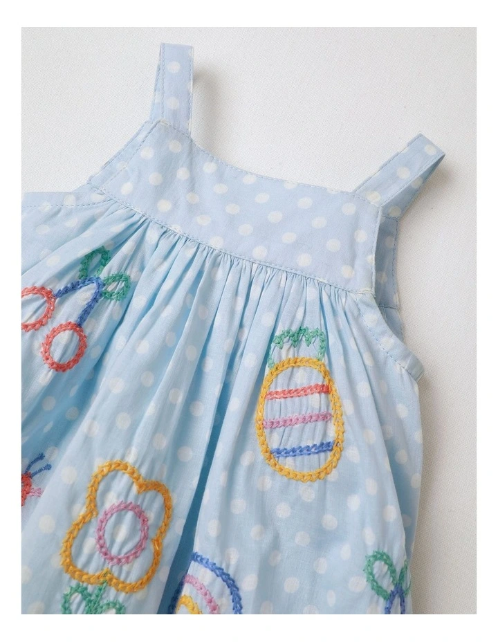 Pearl Woven Dress with Lace Trim and Embroidery in Light Blue image 2
