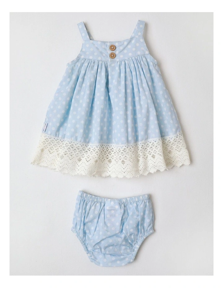 Pearl Woven Dress with Lace Trim and Embroidery in Light Blue image 3