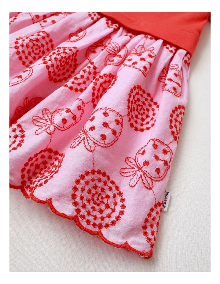 Shelley Jersey Top and Strawberry Broiderie Skirt Dress in Red image 2