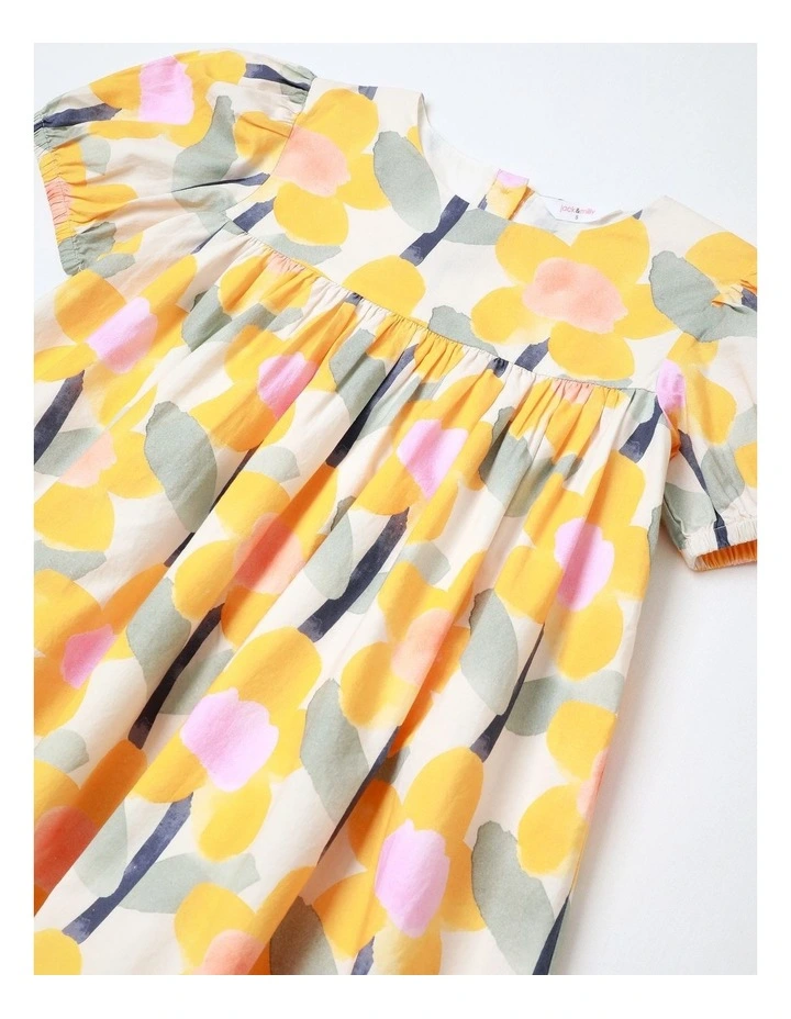 Amelia Paper Touch Woven Dress with Bubble Sleeves in Yellow image 2