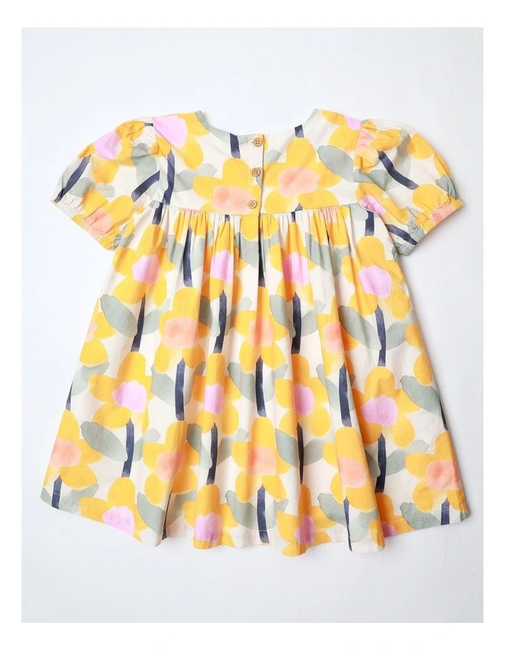 Amelia Paper Touch Woven Dress with Bubble Sleeves in Yellow image 3