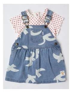 Queenie Denim Discharge Pinny and Tee Set in Denim