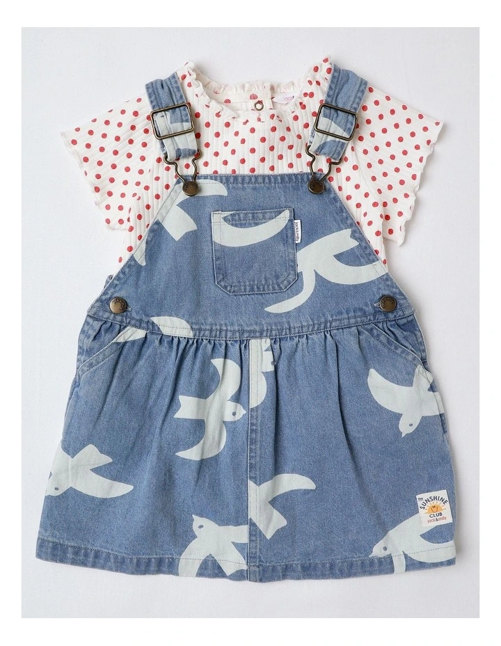 Queenie Denim Discharge Pinny and Tee Set in Denim image 1