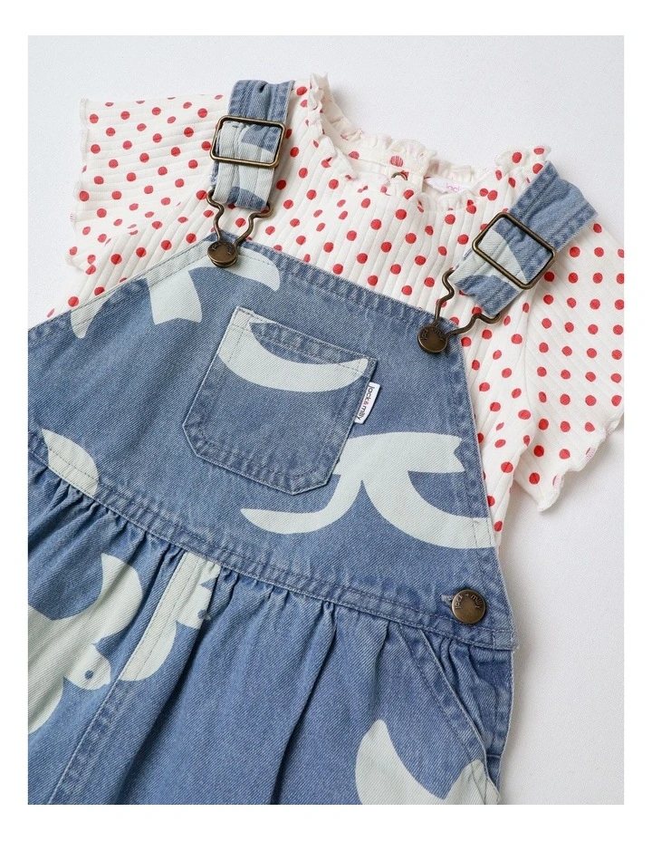 Queenie Denim Discharge Pinny and Tee Set in Denim image 2