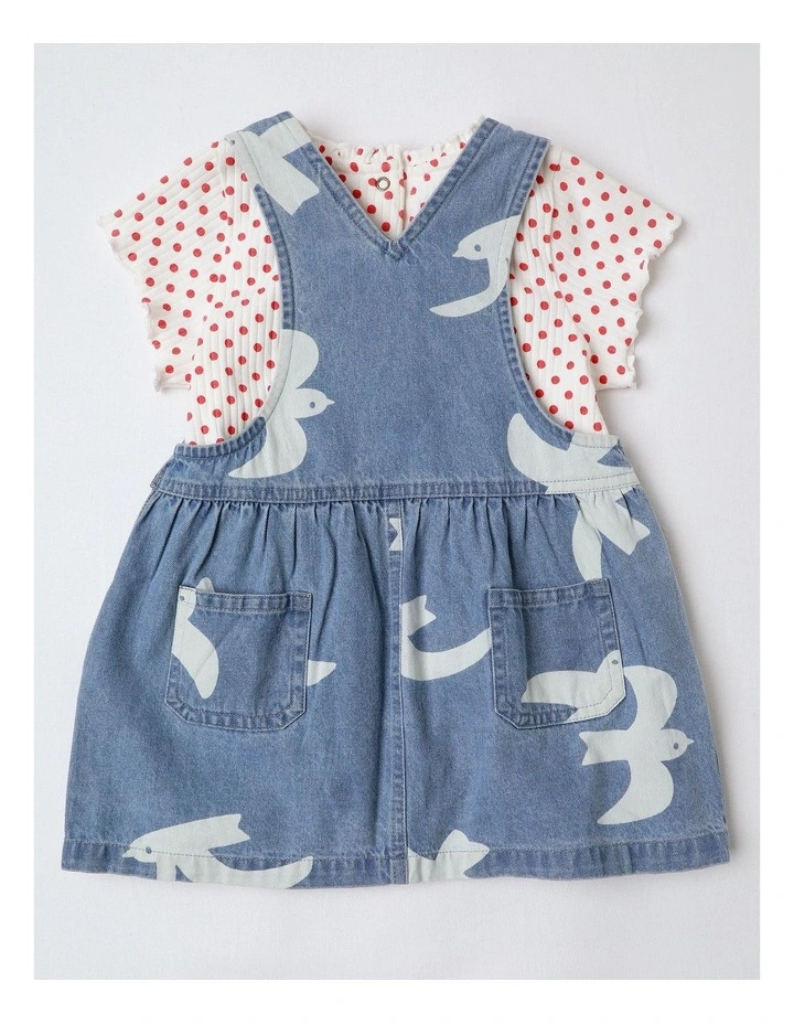 Queenie Denim Discharge Pinny and Tee Set in Denim image 3