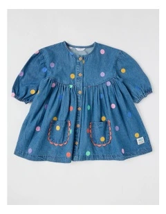 Alice Denim Dress with Embroidered Spots and Ric Rac Trim