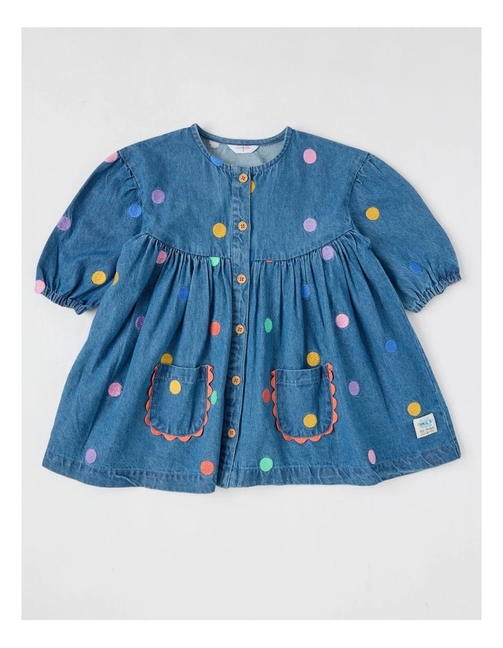 Alice Denim Dress with Embroidered Spots and Ric Rac Trim image 1
