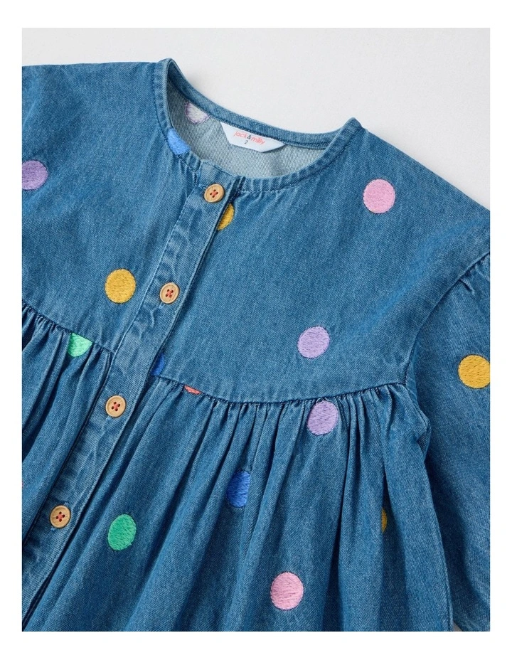 Alice Denim Dress with Embroidered Spots and Ric Rac Trim image 2