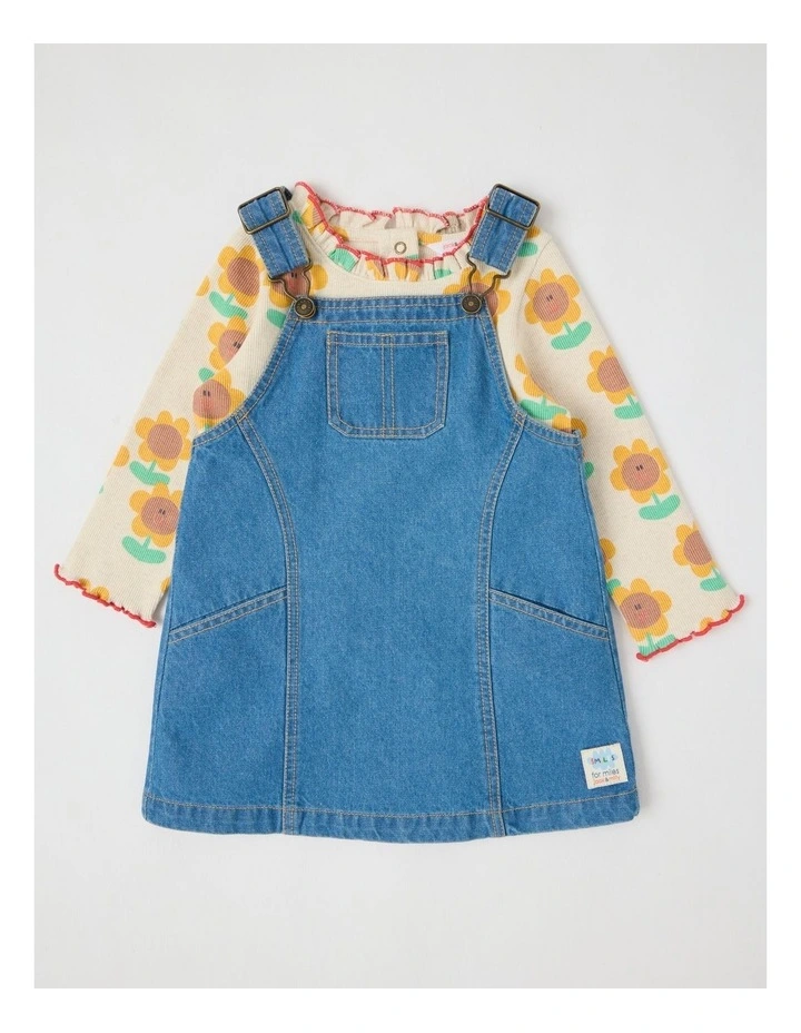 Ginger Denim Pinny with Sunflower Print Rib Tee in Denim image 1