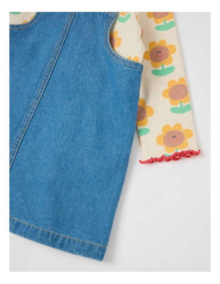 Ginger Denim Pinny with Sunflower Print Rib Tee in Denim image 5