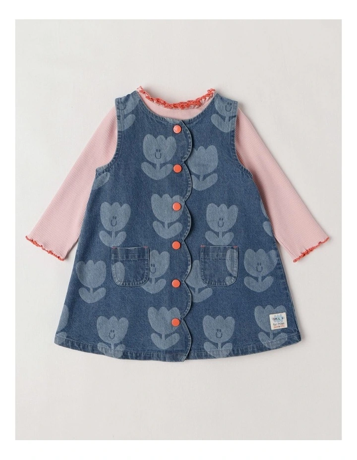 Lucy Tulip Denim Pinny with Rib Tee Set in Denim image 1