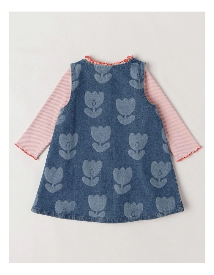 Lucy Tulip Denim Pinny with Rib Tee Set in Denim image 3