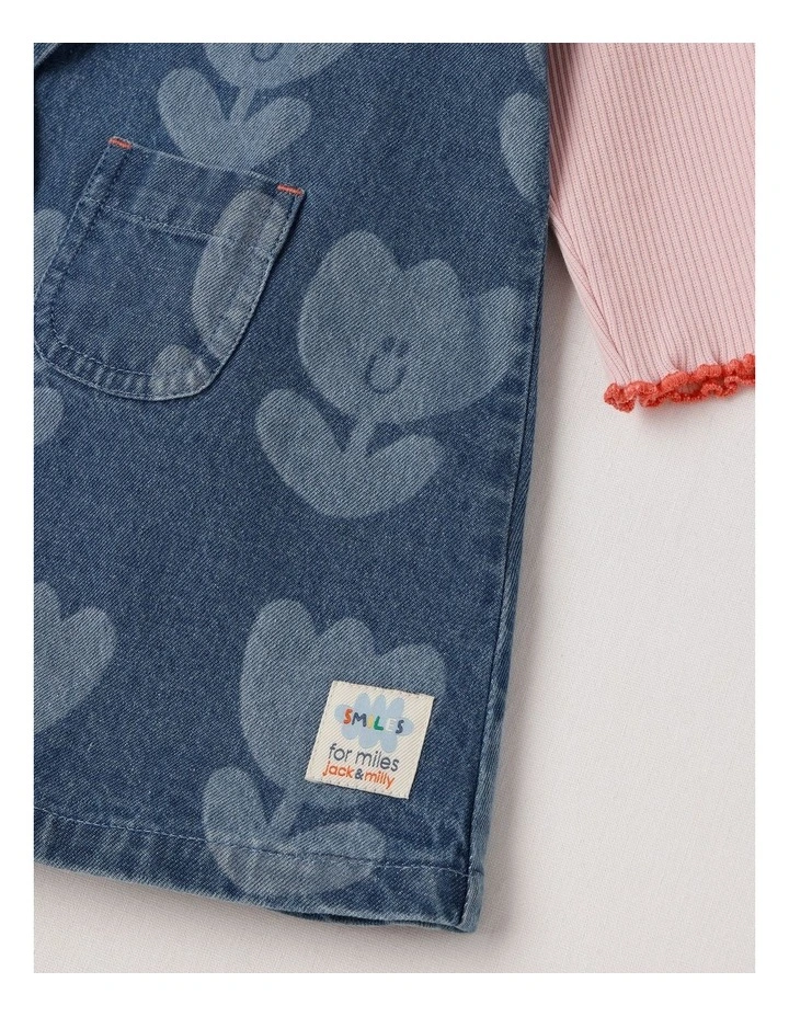 Lucy Tulip Denim Pinny with Rib Tee Set in Denim image 4