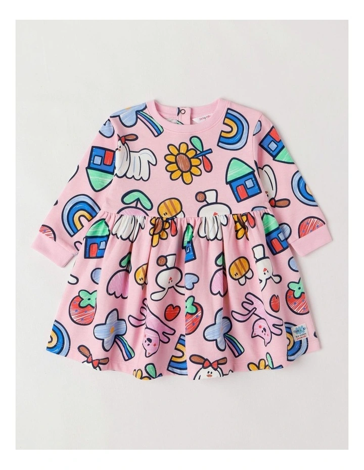 Meggie Fleece Kinder Dress with My Favourite Things Print in Pink image 1