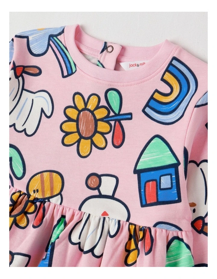 Meggie Fleece Kinder Dress with My Favourite Things Print in Pink image 2