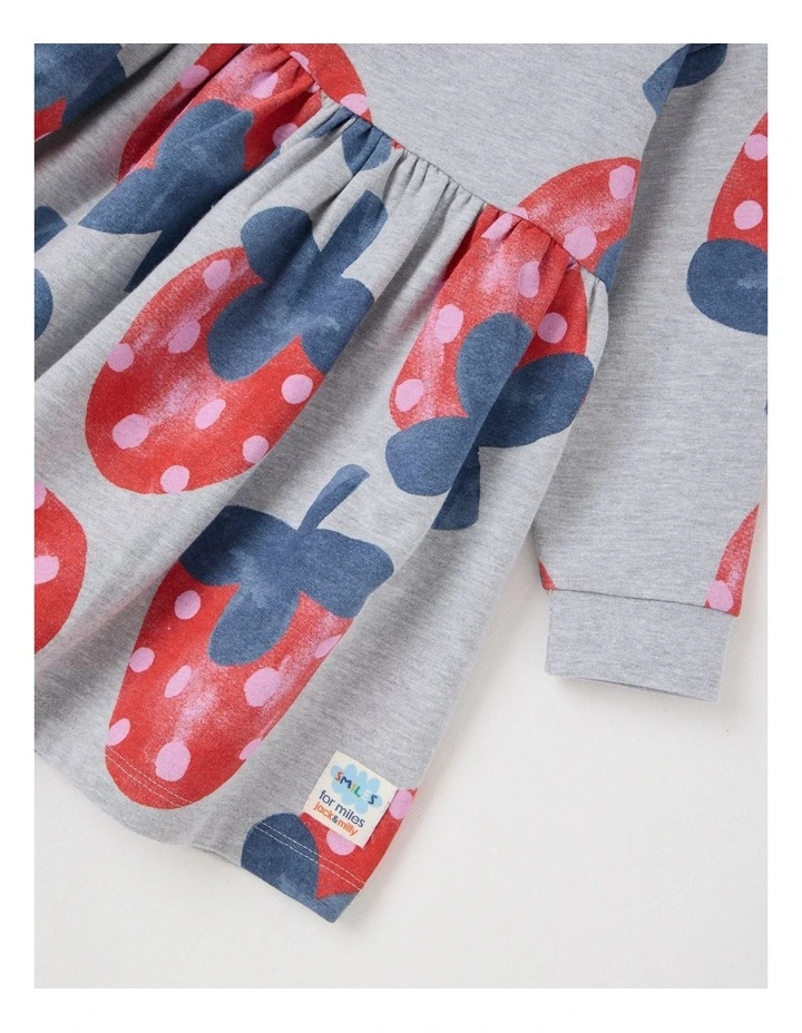 Meggie Fleece Kinder Dress with Strawberry Print in Grey Marle image 2