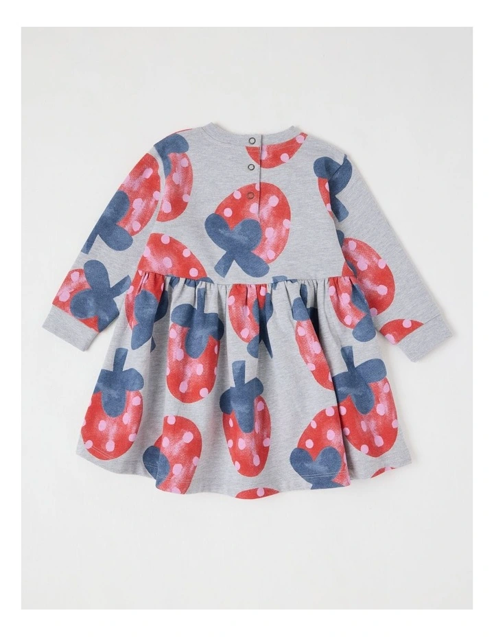 Meggie Fleece Kinder Dress with Strawberry Print in Grey Marle image 3