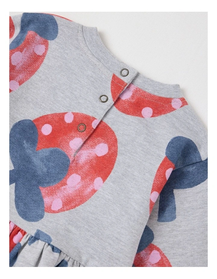 Meggie Fleece Kinder Dress with Strawberry Print in Grey Marle image 4