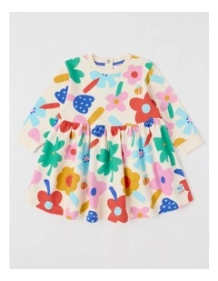 Meggie Fleece Kinder Dress with Dreamy Daisies in Oatmeal