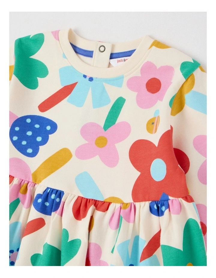 Meggie Fleece Kinder Dress with Dreamy Daisies in Oatmeal image 2