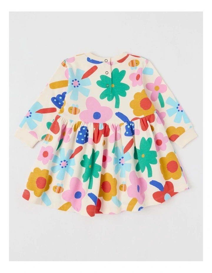 Meggie Fleece Kinder Dress with Dreamy Daisies in Oatmeal image 3