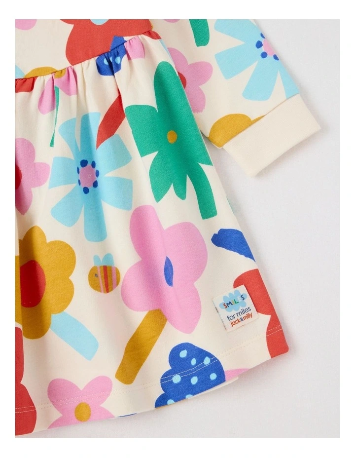 Meggie Fleece Kinder Dress with Dreamy Daisies in Oatmeal image 4