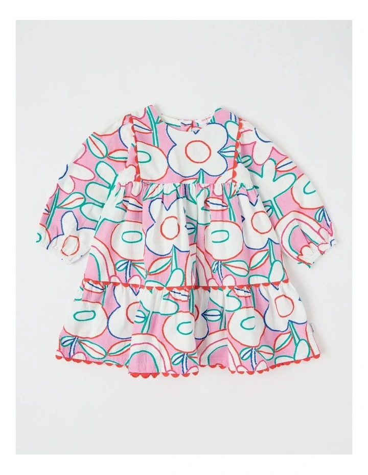 Libby Cotton Crepe Dress with Watercolour Print in Assorted image 1