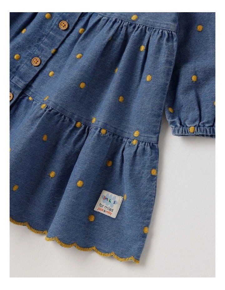 Apple Denim Embroidered Spot and Sunflower Embroidered Collar with Scalloped Edge image 4