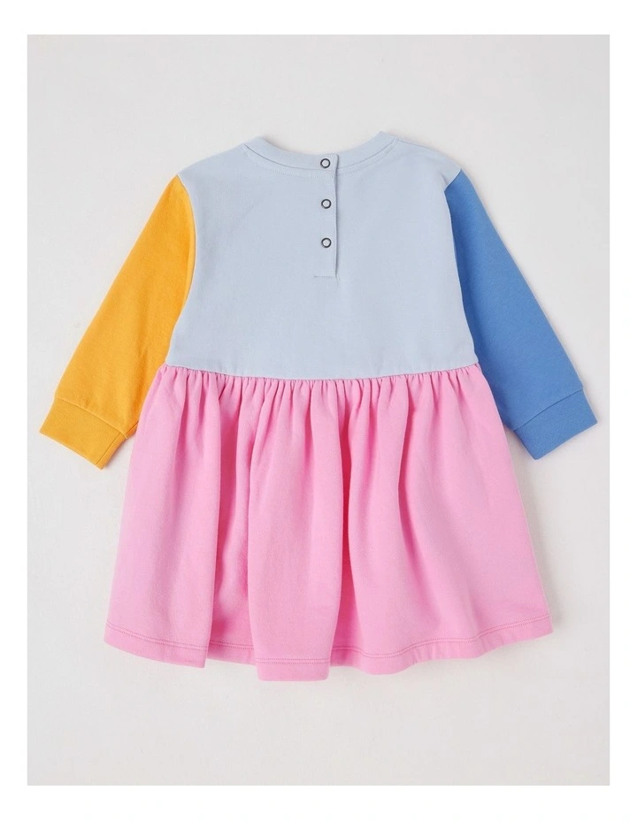 Clara Colourblocked French Terry Kinder Dress with Boucle Patches in Multi image 3