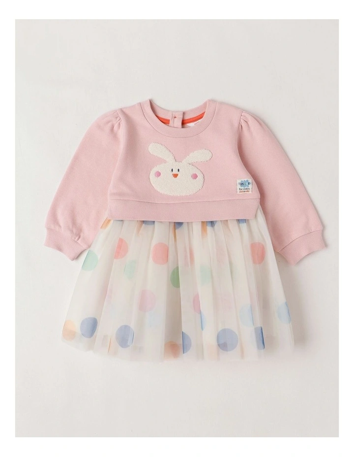 Lola Sweat Tutu Dress with Boucle Bunny and Printed Tulle Skirt in Pink image 1